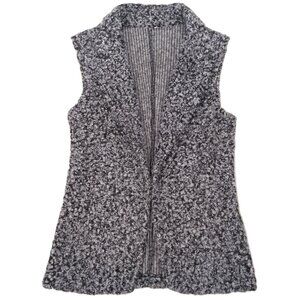 Women's Boucle Sweater Vest In Black White Sleeveless Tweedy Cardigan Size M